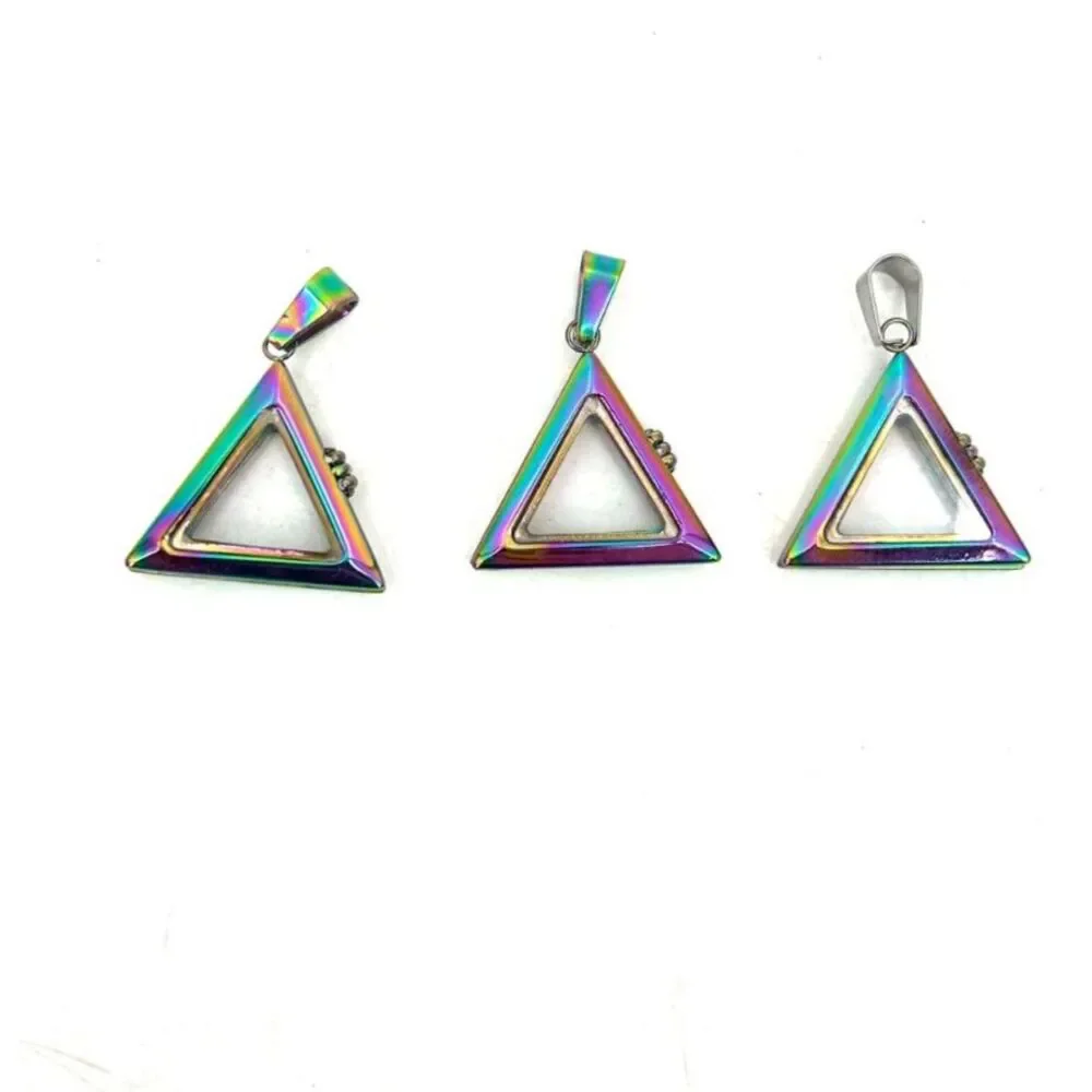 Set Of 3 Iridescent Triangle Jewel Embedded Window Hinge Open Pendant Jewelry